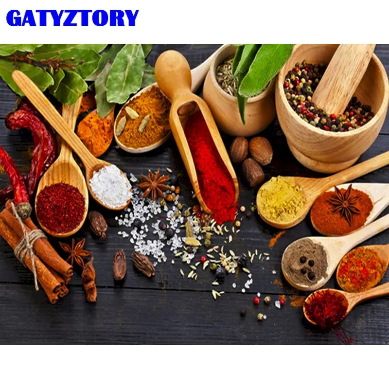 GATYZTORY Paint By Numbers HandPainted 60x75cm Framed On Canvas Kitchen Spice Oil Picture Home Wall Decoration Artcraft Gift