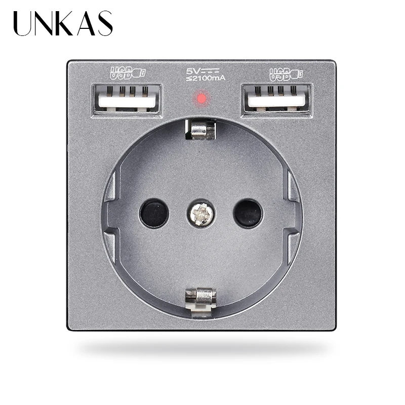 UNKAS B8 Modules DIY Free Combination EU / French 16A Wall Power Socket Dual USB Charger Port Hidden Soft LED Outlet