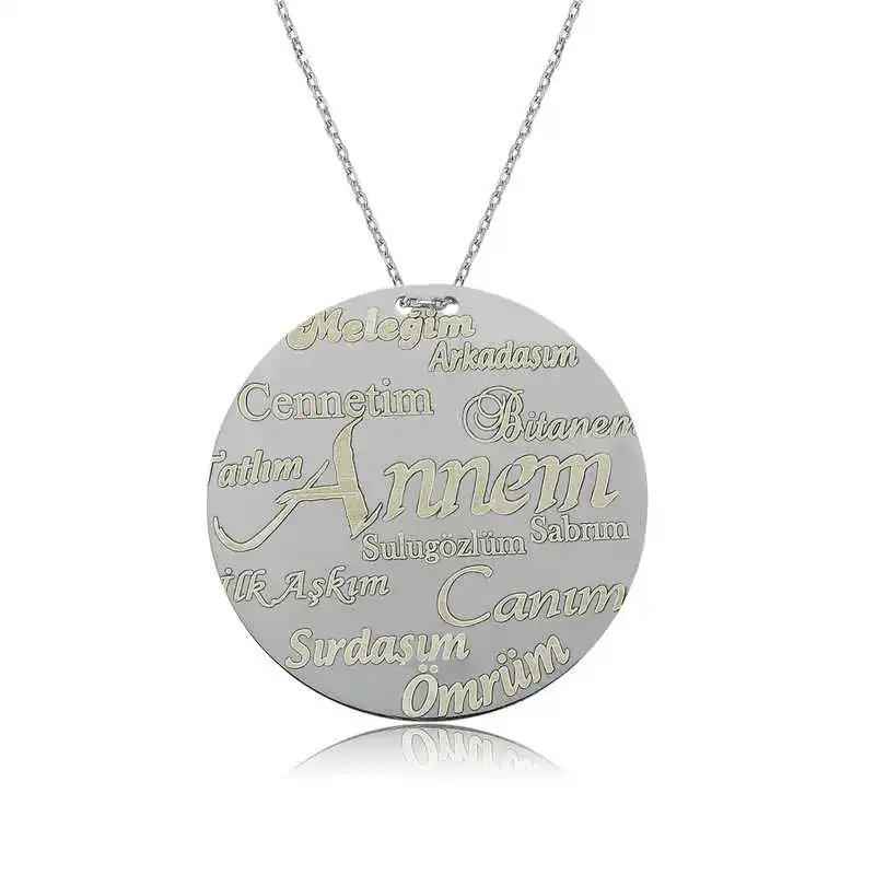 Silver Mom Written Plate Women 'S Necklace 925 Sterling Women Fine Jewelry Wedding Party Birthday Gift - Box - Pendant - Chain Choker - Female - Ladies - Fashion