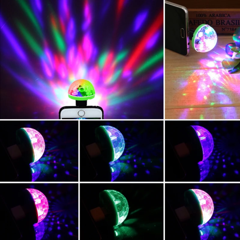 Mini Portable LED Light Portable Cell Phone Stage Lights RGB Projection Lamp Party DJ Disco Lamps Car Atmosphere Ball Light