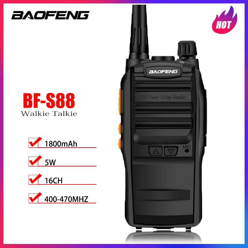 BF-S88 Walkie Talkie Baofeng Handheld Intercom 1800mAh 5W Long Range Two Way Radio Dual Band UHF VHF Ham Comunicador Transceiver