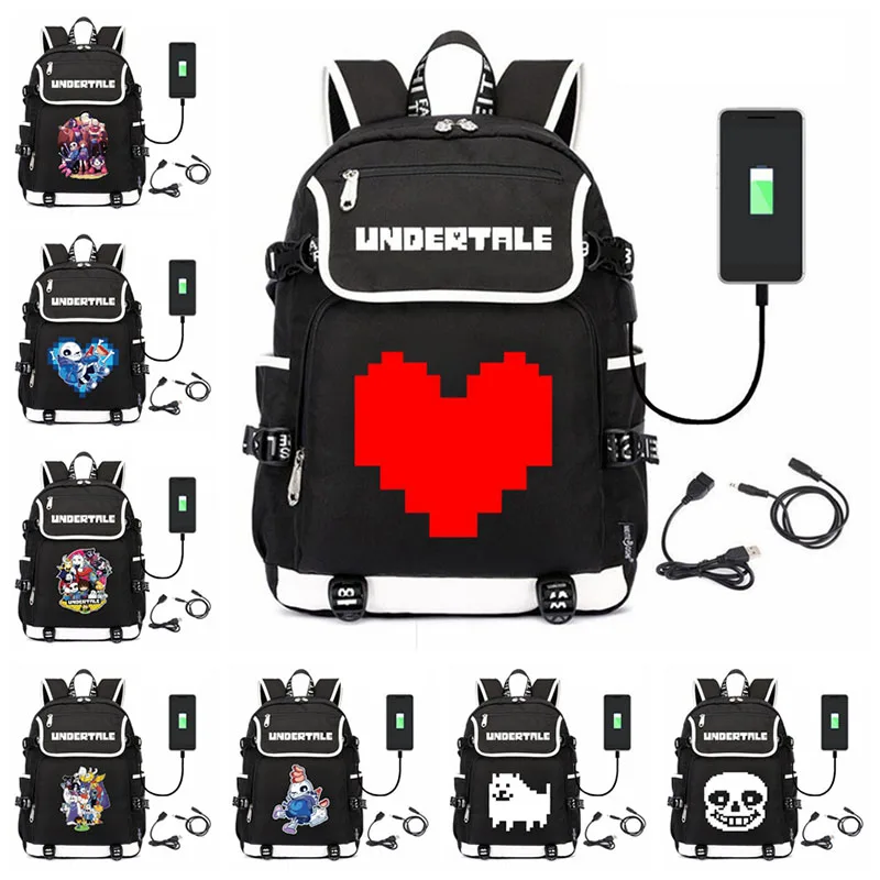 Spiel Rucksäcke Student Schule Tasche mit Usb Lade Druck Undertale Sans Papyrus Firsk Laptop Casual Reise Rucksack