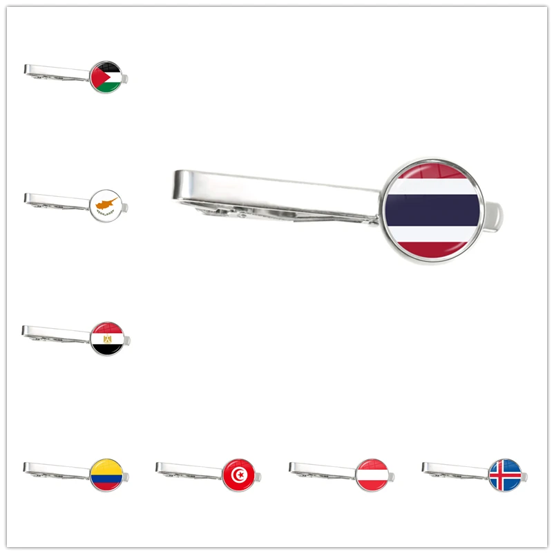 Palestine,Thailand,Cyprus,Egypt,Colombia,Tunisia,Austria,Iceland,Cambodia National Flag Tie Clip Ornament for Male Gentleman