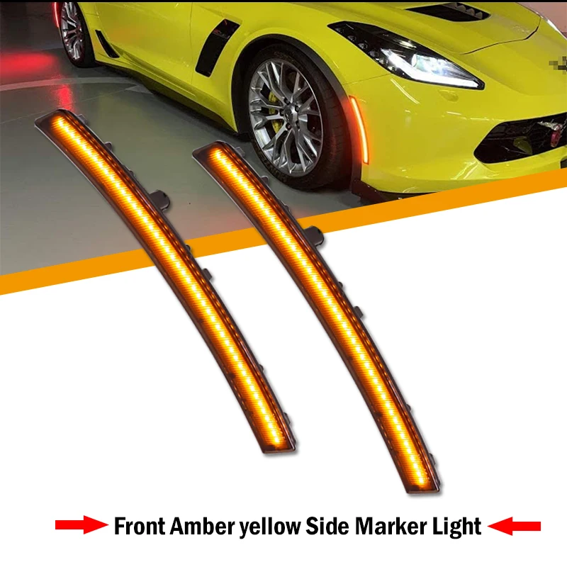 For 2014-2019 Chevrolet Corvette C7 Smoked Lens Front Amber Rear Red LED Car Side Marker Turn Signal Lights Fender Flare Lamps