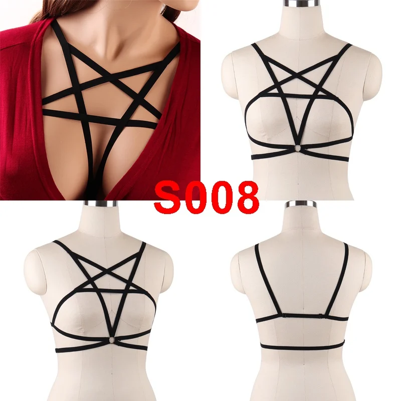 Pentagram Harness Bra Women Lingerie Cage Sexy Crop Top Elastic Belt Body Harness Bondage Punk Gothic Rave Halloween Clothing