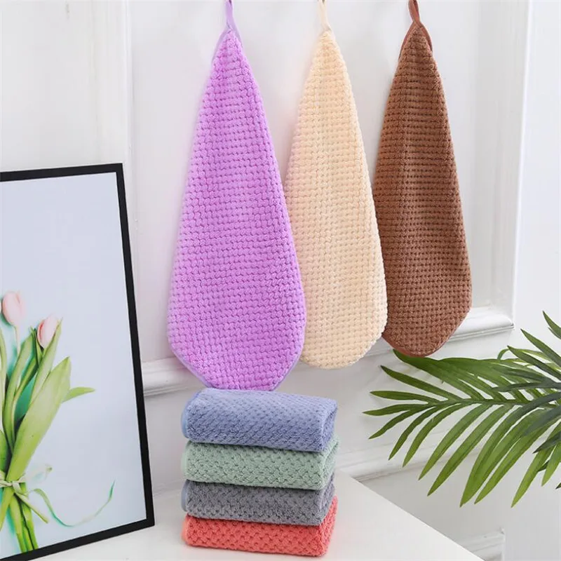 High Density Small Hand Towel 30x30cm Pineapple Hanging Kitchen Cleaning Towel Handkerchief Solid Color Washing Cleaning Towel