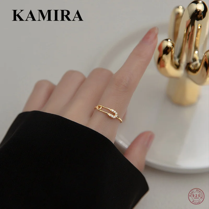 KAMIRA 925 Sterling Silver Korean Letter U Pave Shiny Zircon Round Open Ring for Women Birthday Popular Elegant Jewelry 2021 New