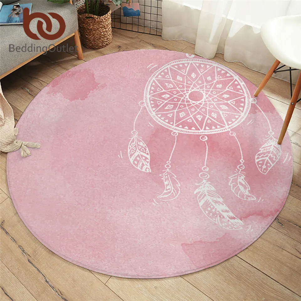 BeddingOutlet Dreamcatcher Bedroom Carpets Watercolor Round Area Rug for Living Room Purple Blue Pink Bohemia Floor Rug Play Mat