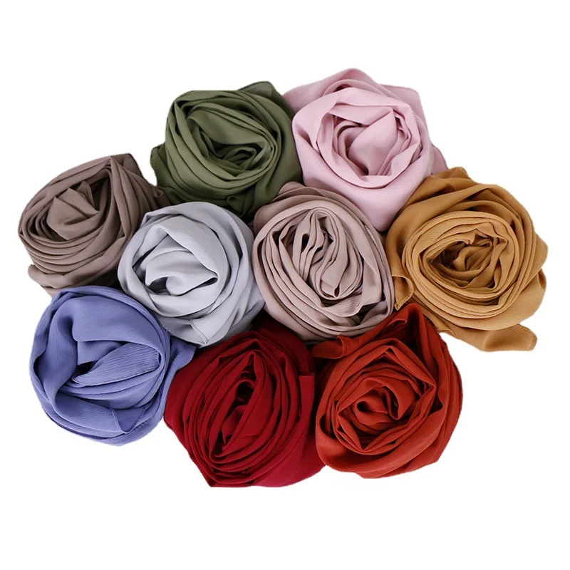 

Pleat Crinkle Chiffon Hijab Scarf Muslim Women Breathable Plain Islam Jersey Hijabs Lady Turban Headscarf Large Size Head Wrap