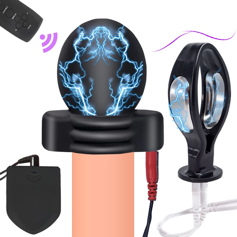 Electro Sex Toys For Men Plug In Electro Cockring Electric Shock Toy Anal Plug Penis Ring Electrotherapy Device Penis Stimulator