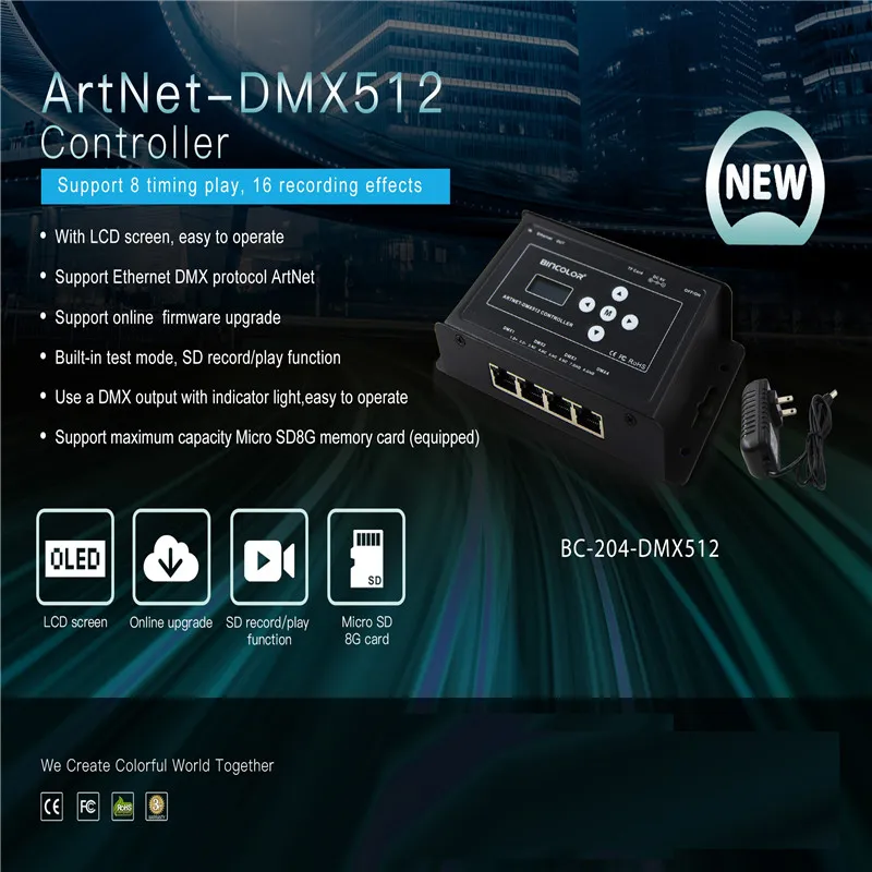 Artnet Eternet to DMX pixel led light controller Output 4 channels Support built-in test mode, SD record/play function, timer