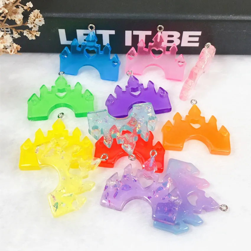 5pcs Castle Charms  Multicolor Flatback Resin For Necklace Keychain Pendant  DIY Making Accessories