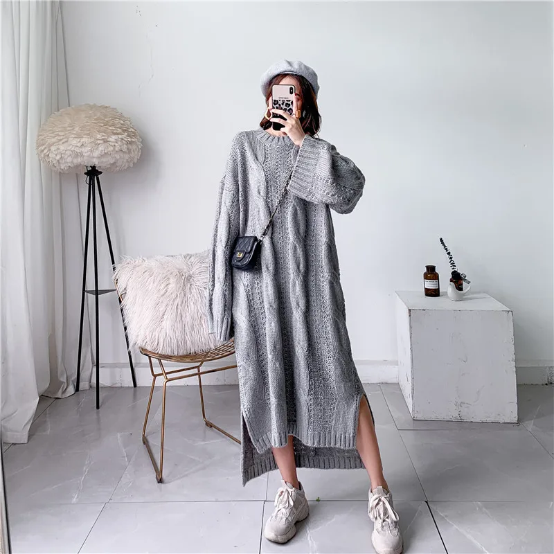 [ZAYAU]New Bottomed in Autumn and Winter women's Medium Length Dress over the Knee Thick Thread Knitted Sweater Lazy Wind2021