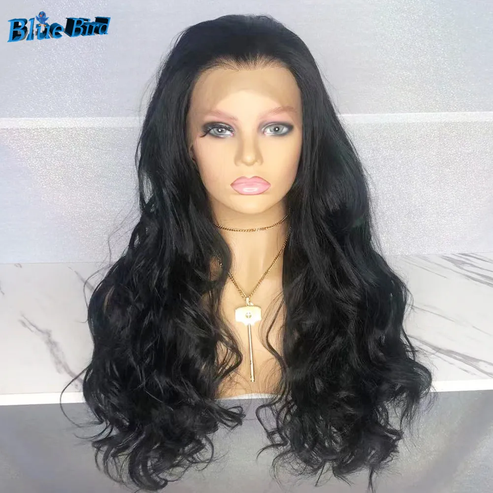 BlueBird Black Color 13x4 Synthetic Lace Front Wigs For Women Glueless Futura Hair Heat Resistant Body Wave Wigs Pre Plucked 1#