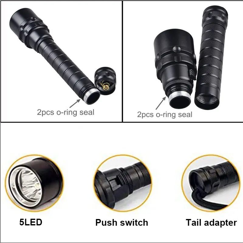 TMWT 10W XML-T6 Super Bright 5 Led 3LED Diving Flashlights Torch 100M Underwater Waterproof Tactical Diving-lights Lantern lamp