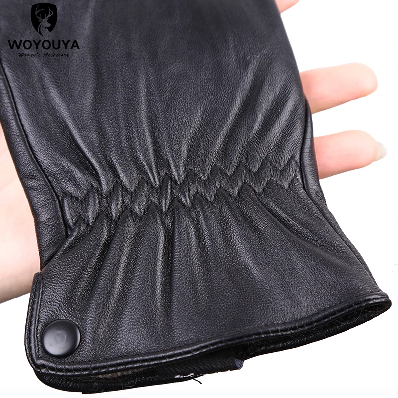 Guantes de piel de oveja para hombre, de alta gama, cálidos, de invierno, color negro, a la moda, Comfortable-8008Y