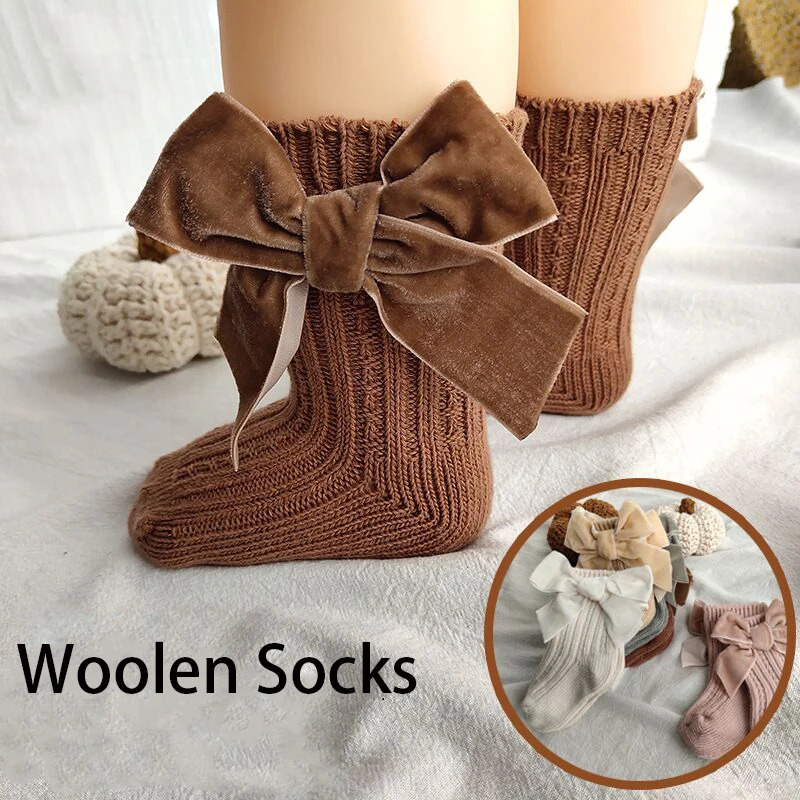 Winter Baby Infant Socks Thick Knitted Girls Ankle Socks Big Bows Warm Cotton Children Socks Toddlers Boot Socks 0-5Years