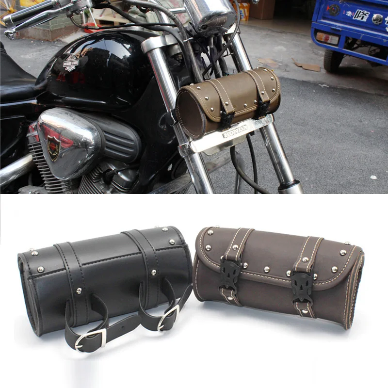 Motorcycle Tail Bag Detachable Leather Tools Storage Box Multifunction Fork Bags Universal for Cruisers Bobber Vintage Motorbike