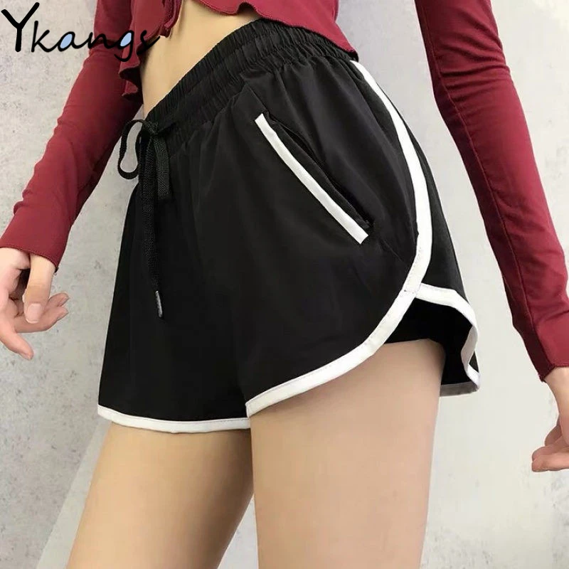 

Summer Shorts Shorts Vintage Women Sport Pocket Shorts Women Running Tennis Shorts Female Drawstring Wide Leg Hotpants Quick Dry