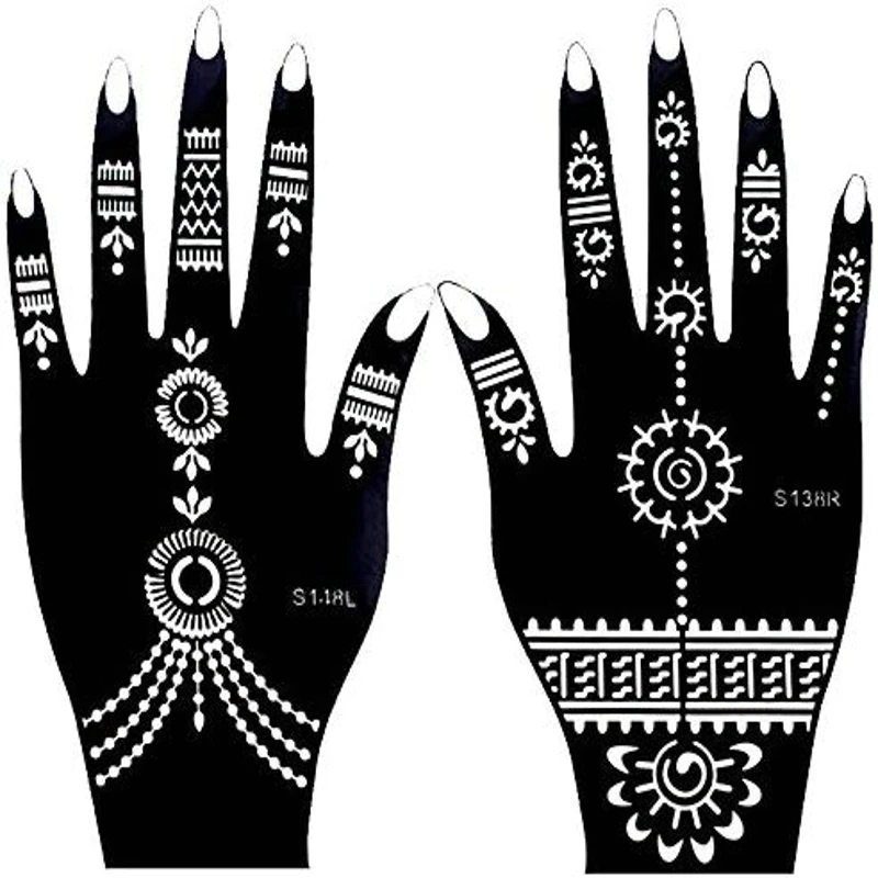 8 Sheets India Henna Tattoo Stencil for Women Girls Hand Finger Body Paint Temporary Self-Adhesive Reusable Tattoo Templates