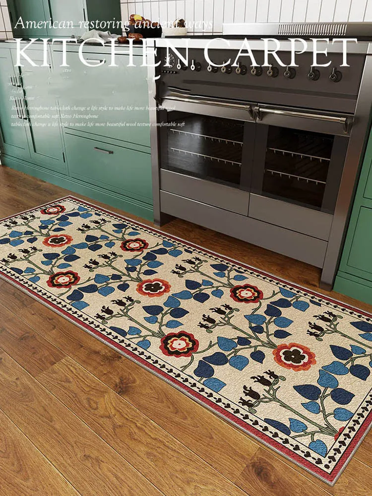 Kitchen Carpet Home Entrance Doormat Hallway Balcony Bedroom Floor Mat Floral Pattern Bathroom Non-Slip Water Absorption Rug