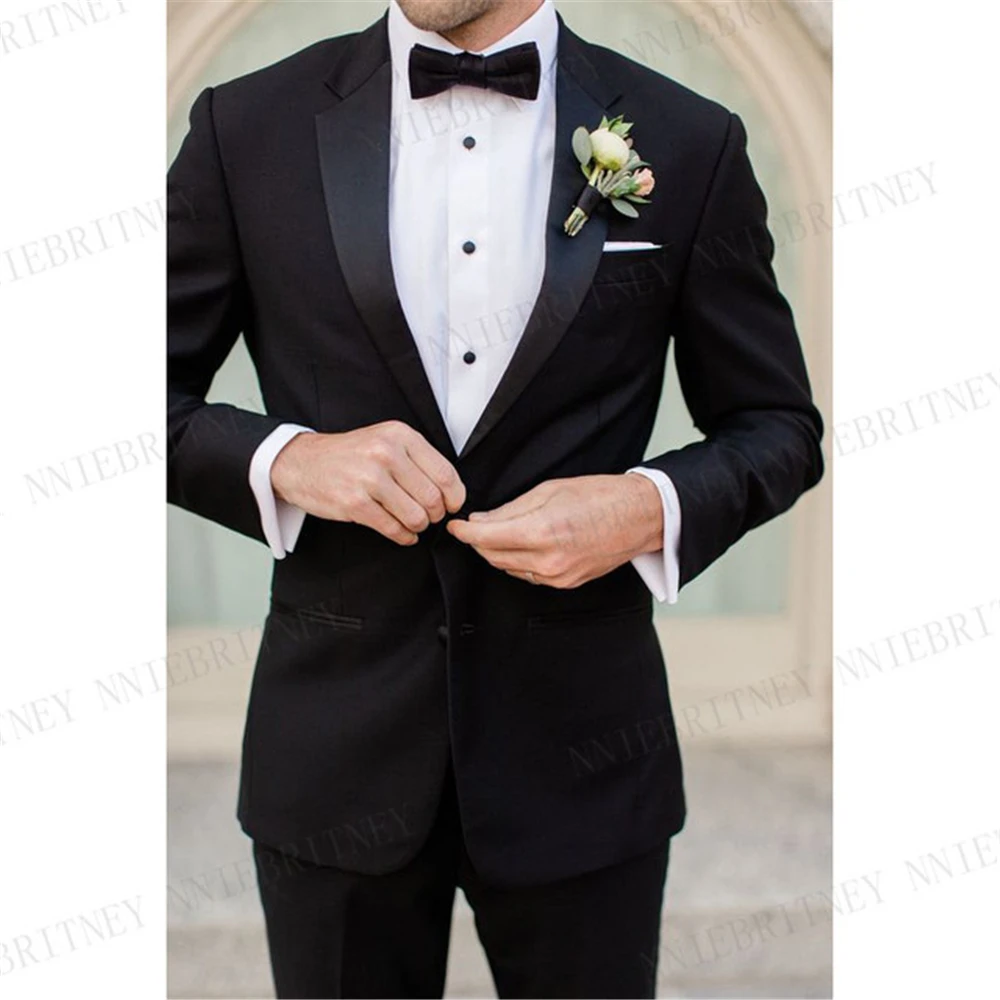 

Black 2021 Wedding Tuxedo for Groom 2 Piece Slim Fit Men Suits Set Peak Lapel Custom Prom Business Boyfriend Jacket with Pants