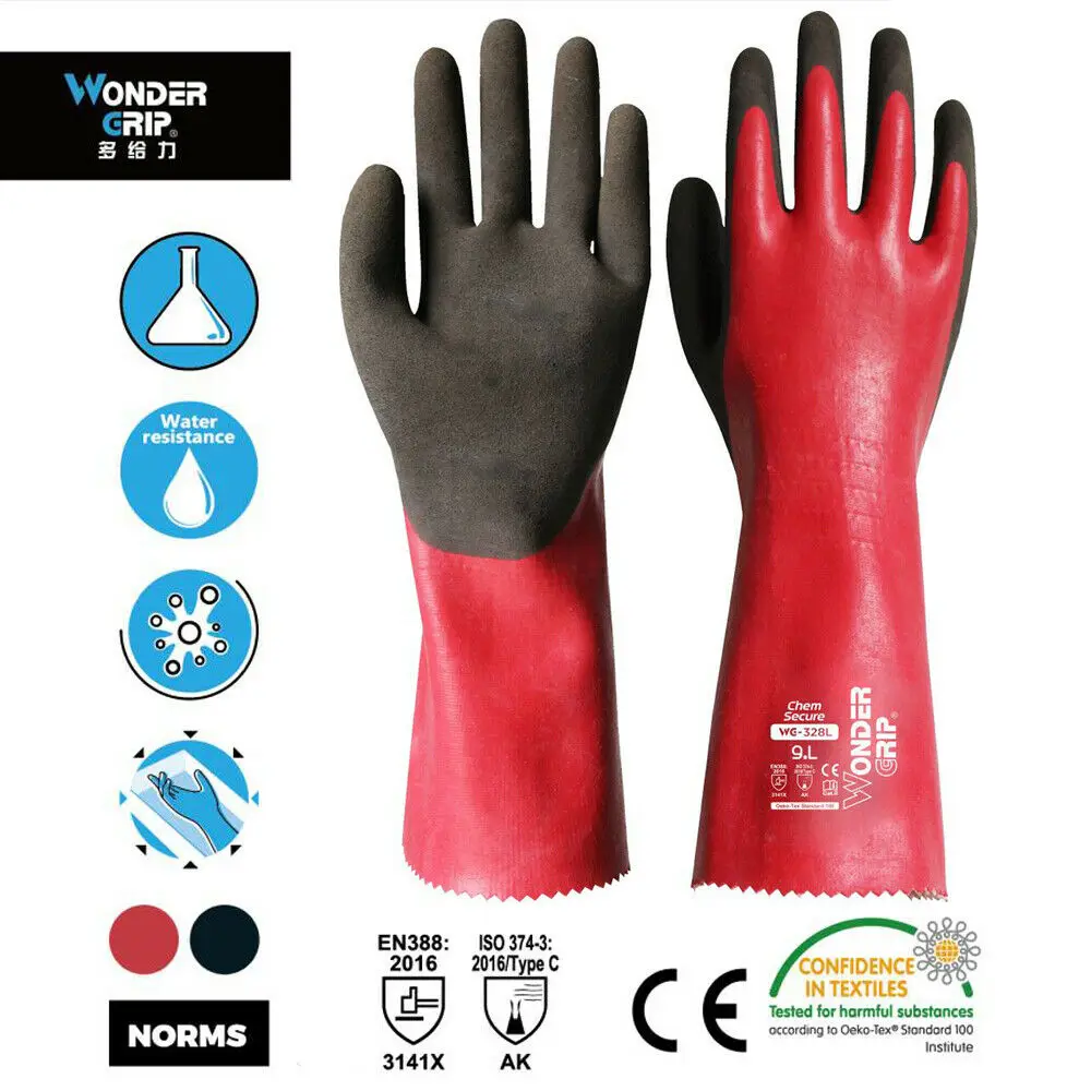 Wonder grip lengthening WG-328L Waterproof Chemicalproof Work Gloves Lengthened Aqua Fully Dipped Latex