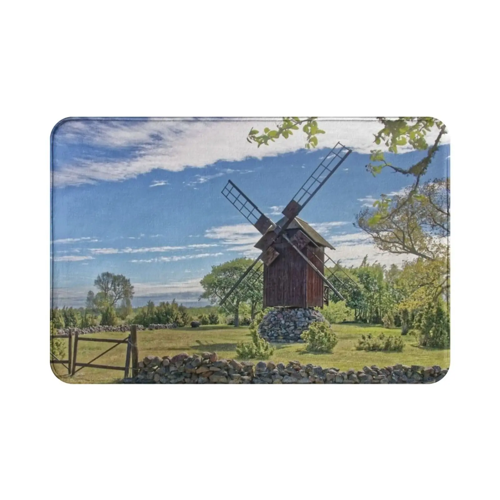 Estonia Carpet Mat Rug Cushion Soft Estonia Island Of Saaremaa Windmill Landscape Historically Sky Clouds Baltic States