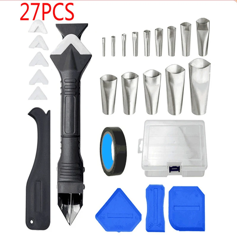 27Pcs Silicone Reusable Caulking Tools Caulk Nozzle Applicator Kit Sealant Finishing Tool Grout Scraper Kitchen Bathroom Window