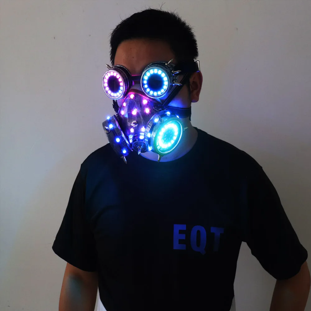 Full color LED lighting Steampunk Glasses Gas Masks Goggles Cosplay Bar Props Gothic Anti-Fog Haze Men and Women Mask