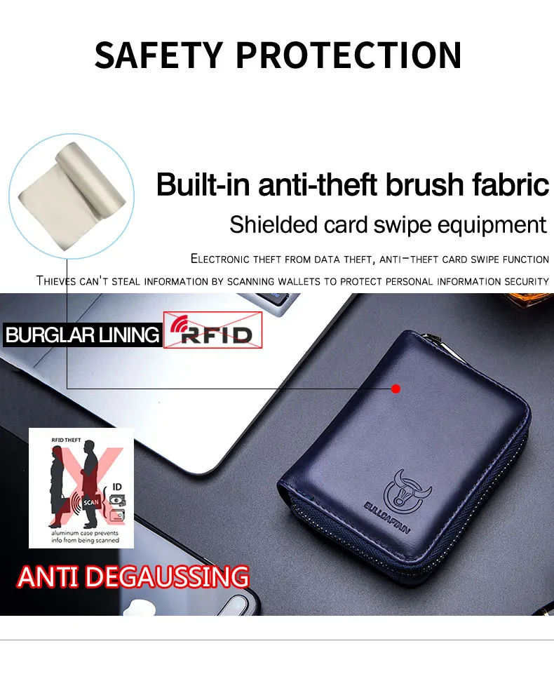 BULLCAPTAIN Echtes Leder Kreditkarten- und Ausweishalter Geldbörse Herren Mode RFID-Kartenhalter Geldbörse Visitenkartenhalter Tasche – Detail 9