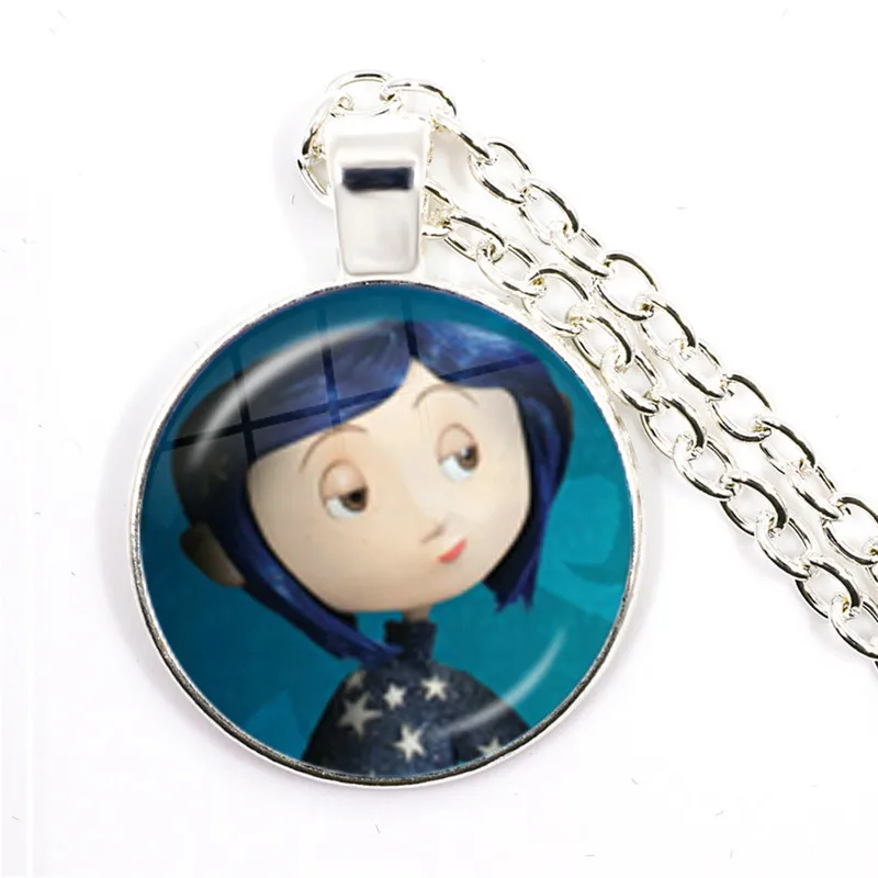 Horror Movie Coraline Necklace Cartoon Photo Glass Dome Tibet Round Chain Pendant Necklace For Women Men Jewelry Gift