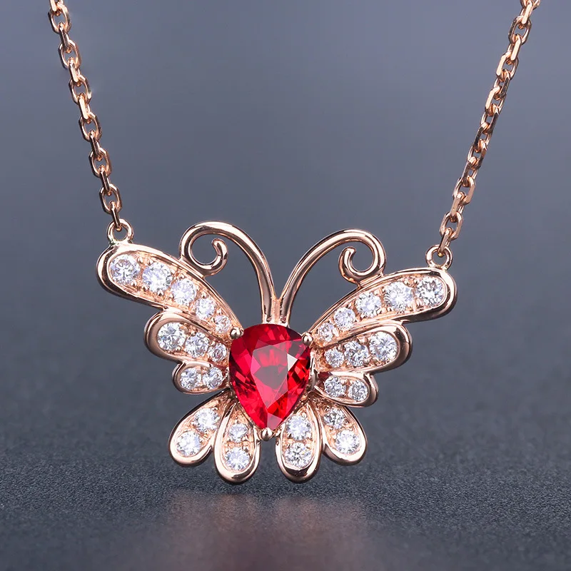 18k Rose Gold Pendants Diamond Necklaces For Women Ruby Gemstone Butterfly Pendant Charms Luxury Jewelry Wedding Engagement