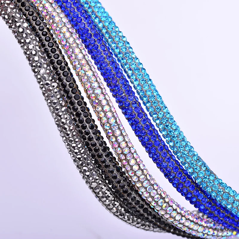 JUNAO 1 Meter Crystal AB Glass Rhinestone Chain Cord Crystal Tube Applique Strass Trim Banding For Jewelry Clothes Making