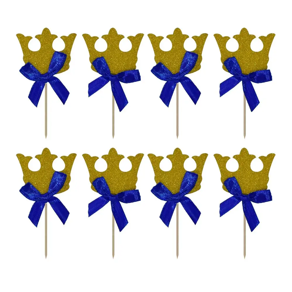 10pcs/lot Prince Crown Cupcake Topper Pick Theme Cartoon Party Supplies Baby Kids Boy Girl Birthday Party Decorations