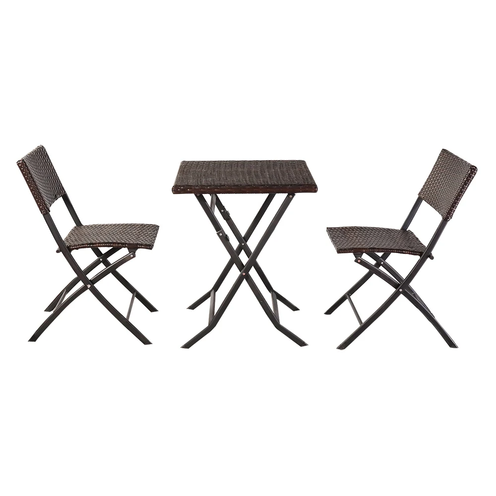 Three Colors Outdoor Furniture Set Oshion Folding Rattan Chair Three-Piece Square Table