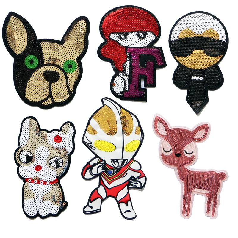 1 Pcs Sequin Superhero Iron Patch Animation Cartoon Animal Dog Cat Clothing DIY Patch Clothing Sticker Sewing Embroidery Badge