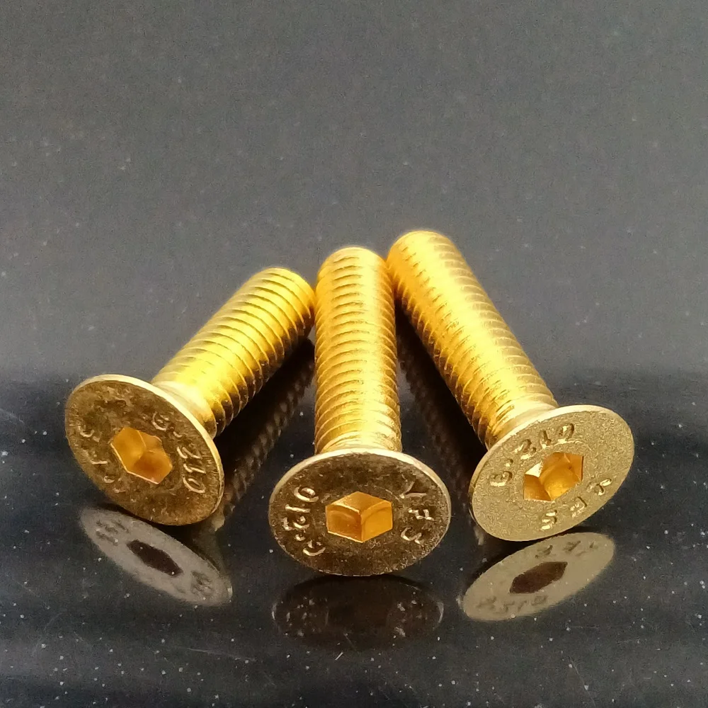 Grade 12.9 Hex Drive Flat Head Screws Titanium Plating Countersunk Bolts DIN7991 M2 M2.5 M3 M4 M5 Length 4mm - 25mm Gold