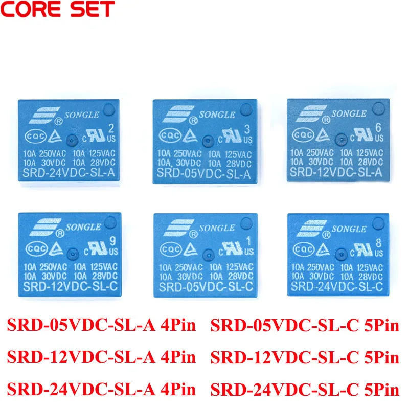 5 sztuk 5 szpilki SRD-05VDC-SL-C SRD-12VDC-SL-A SRD-24VDC-SL-C 5V 12V 24V 10A 250VAC przekaźnik mocy PCB 4Pin 5Pin typu T73-5V 10A 125VAC