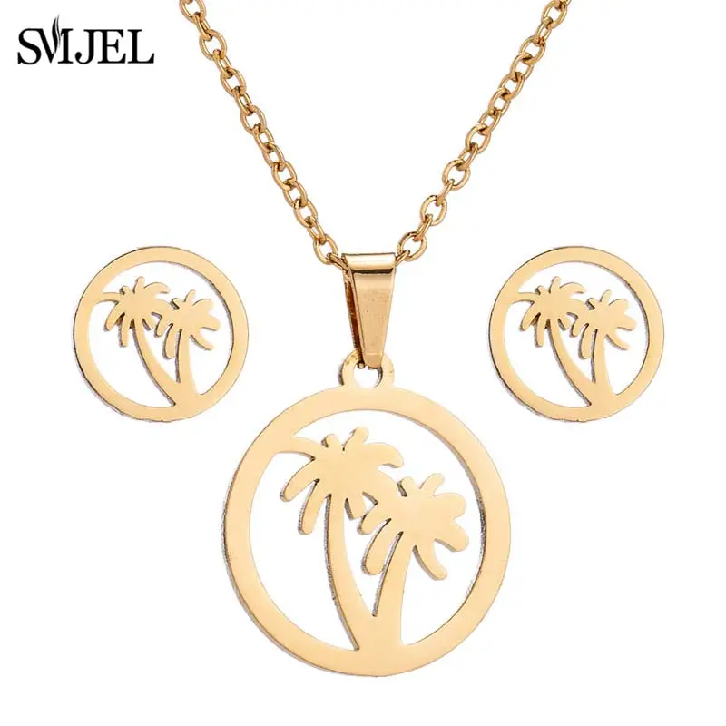 Women's Stainless Steel Coconut Tree Necklace & Earrings Set