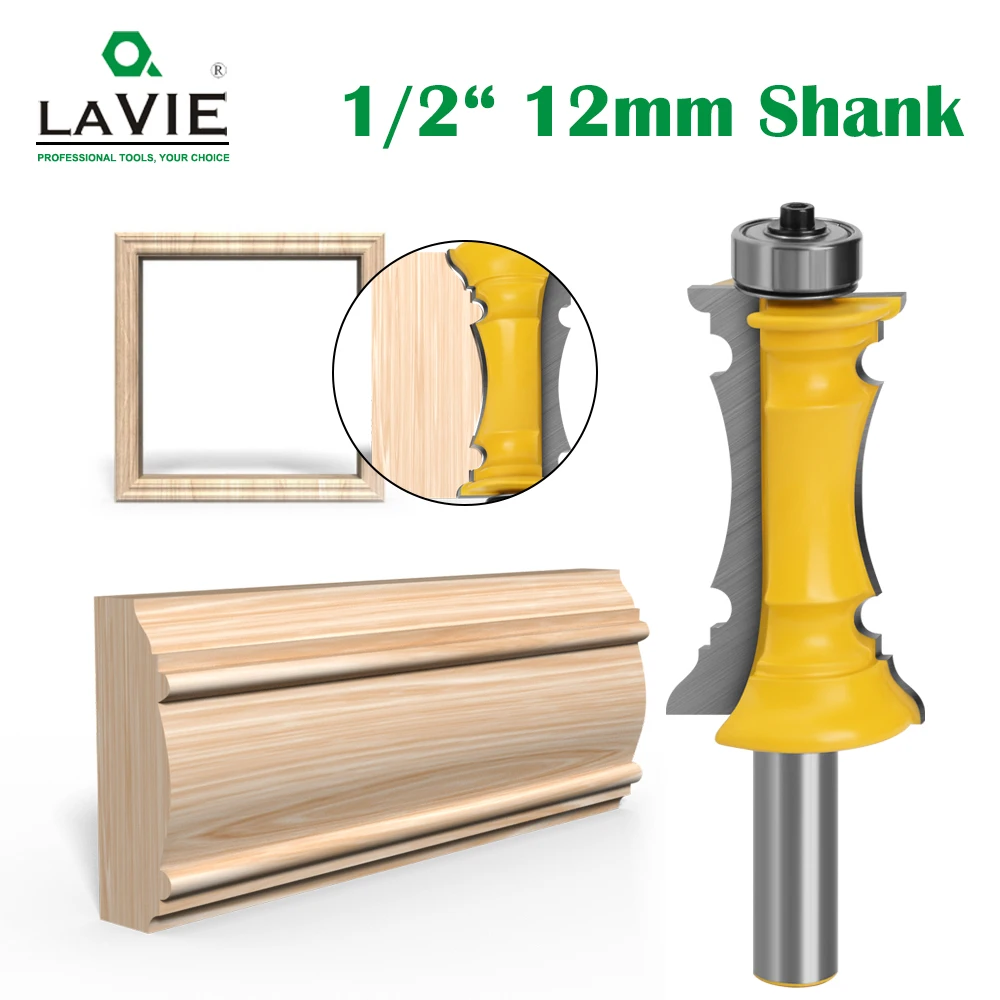 

LAVIE 1PC 12mm 1/2" Shank Big Mitered Drawer Front Molding Router Bit Door Handrail Line Tenon Cutter For Wood Tools MC03040B