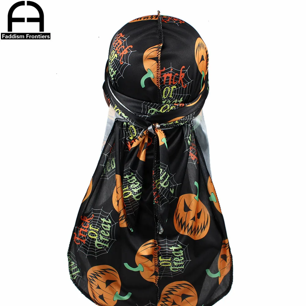 3 Colors Unisex Men Halloween Silk Durag Bandanas for Men Wave Cap Cartoon Print Silky Durags Headwear Durag