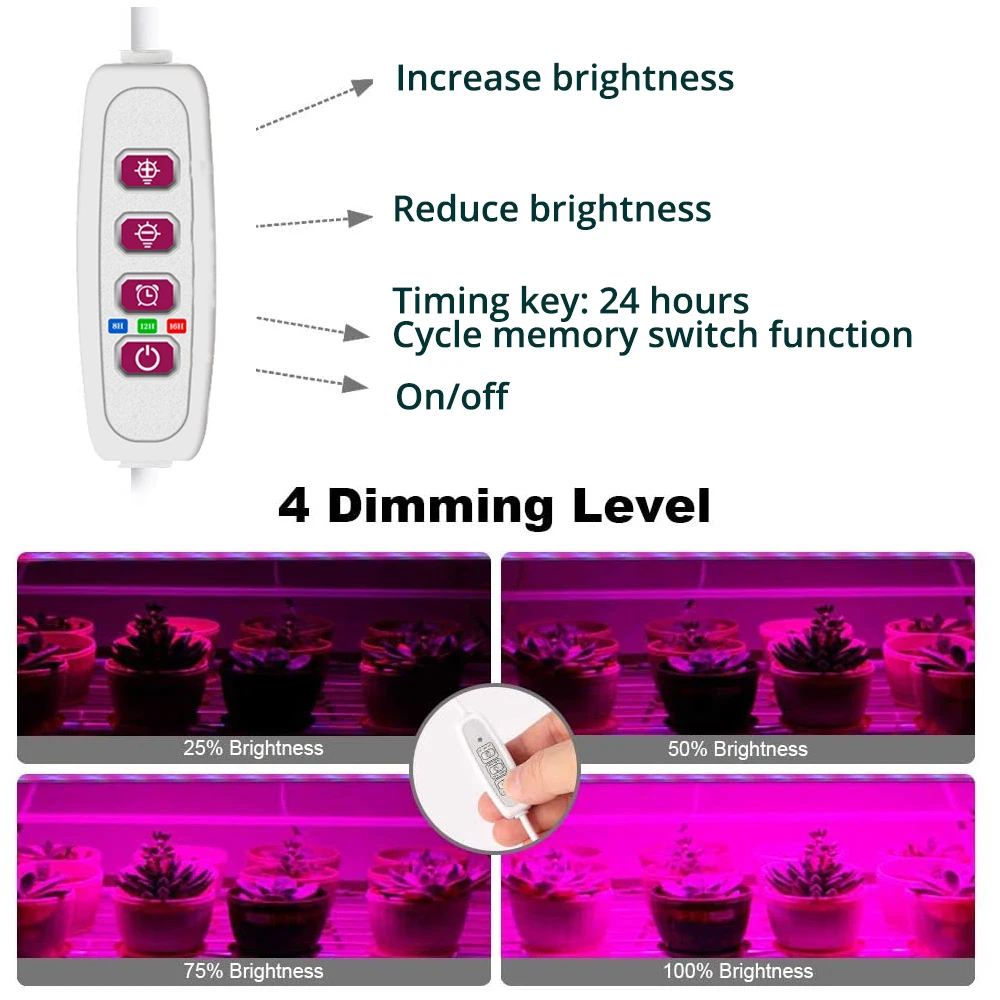 LED Plant Growth Light Bar Dimming Timer USB Sunlight Growth Light Full Spectrum Suitable for Greenhouse Hydroponic Succulents