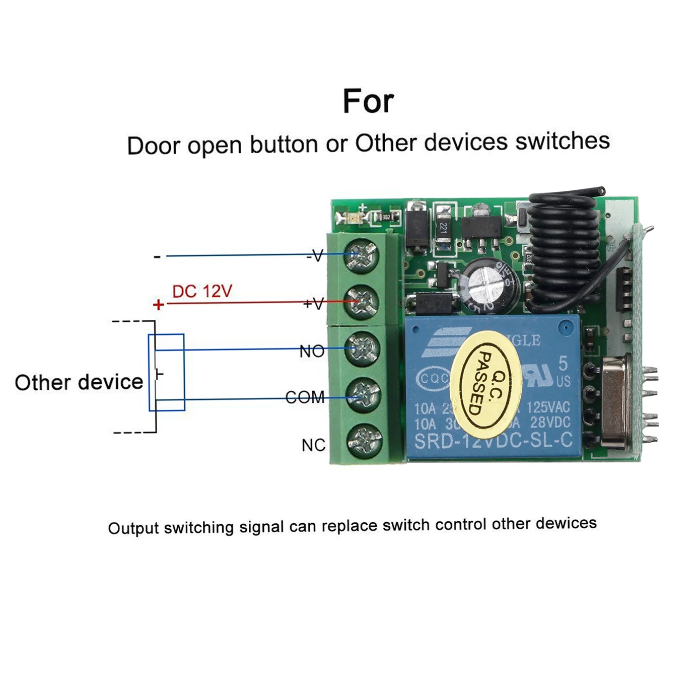 Kebidumei 433 Mhz interruttore telecomando senza fili DC 12V 1CH relè RF 433 Mhz modulo ricevitore per l\'apprendimento del codice trasmettitore