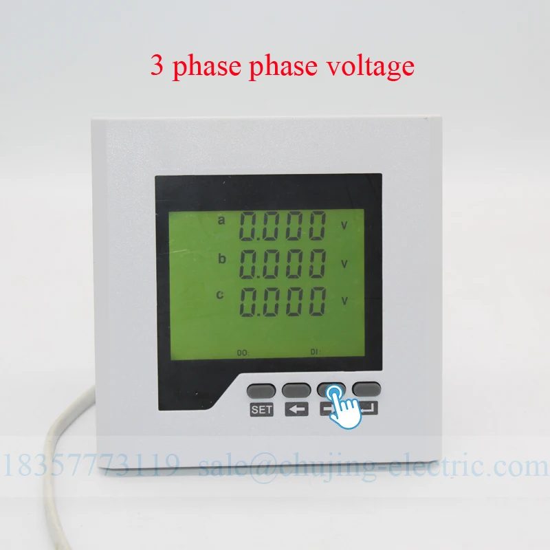 Medidor multifunción trifásico con pantalla LCD, medidor de frecuencia de voltaje de línea a línea, con 3 salidas de relé