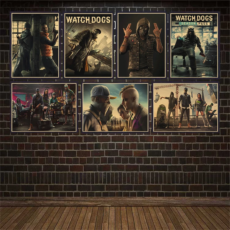 Watch Dogs Large scale Online Game Role-playing Game kraft paper poster Room Dining Home Decor wall sticker Design