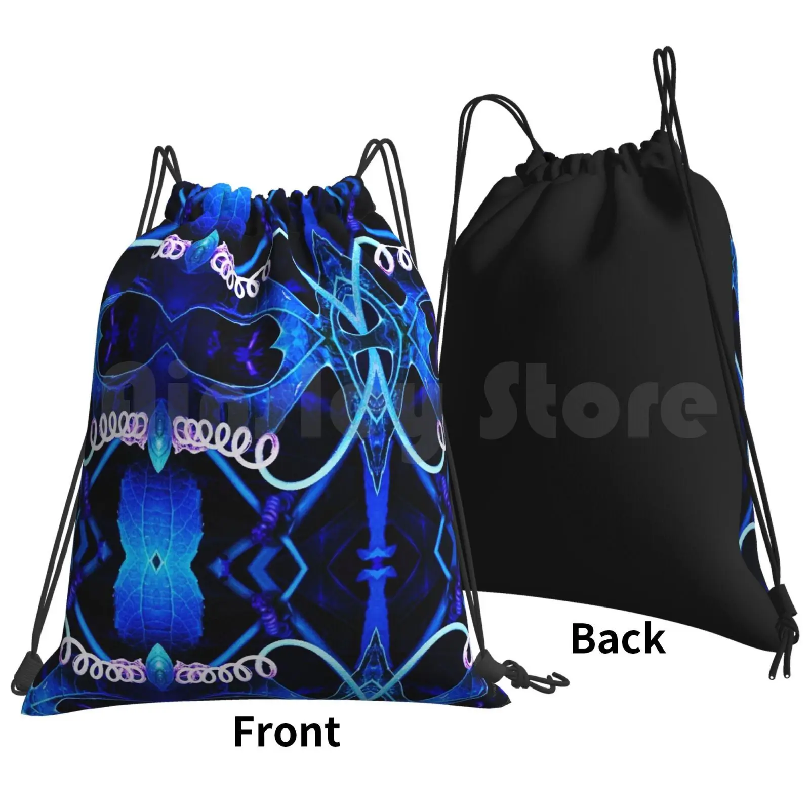 Indigo Mask-Macro Backpack Drawstring Bags Gym Bag Waterproof Vines Spirals Leaves Florals Indigo Blue Dark Blue Design