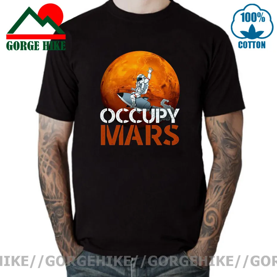 Novelty Occupy Mars SpaceX Starman T Shirt Men Man 100% Cotton Elon Musk Space X T-Shirt Summer Camiseta Mens Tshirt Don't Panic