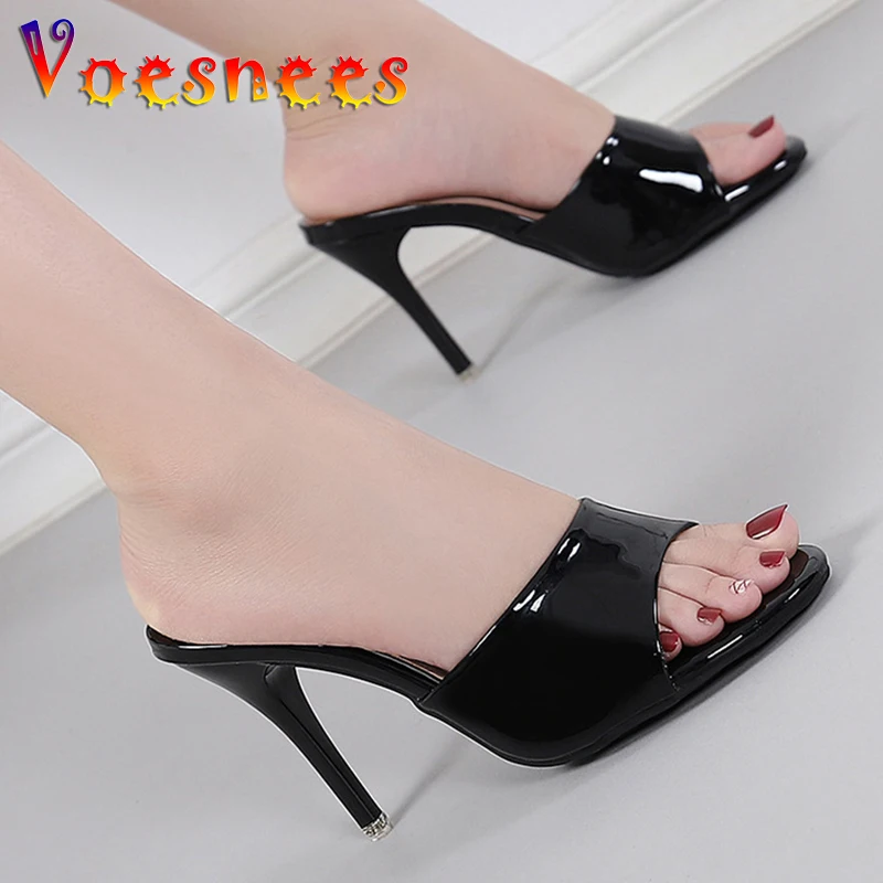 9cm High Heels 2022 Luxury Design Slides Women  Mules Fetish Summer Sandals Stiletto Heels Slippers Prom Platform Stripper Shoes