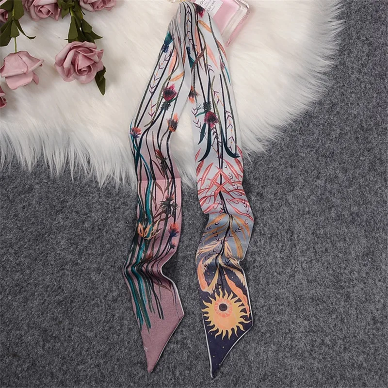 Dusk Garden Brand Scarf Women Silk Scarf Bag Skinny Scarves New Design Wrist Towel Foulard Neckerchief Headband For Ladies